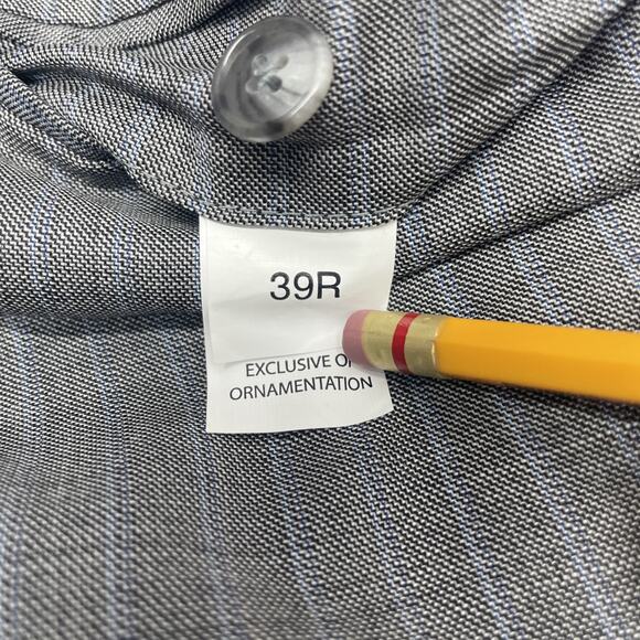 Jos A Bank Mens 39 x 36 No Hem Wool Dress Pants Gray w/blue Pinstripe Flat Front - Picture 6 of 7